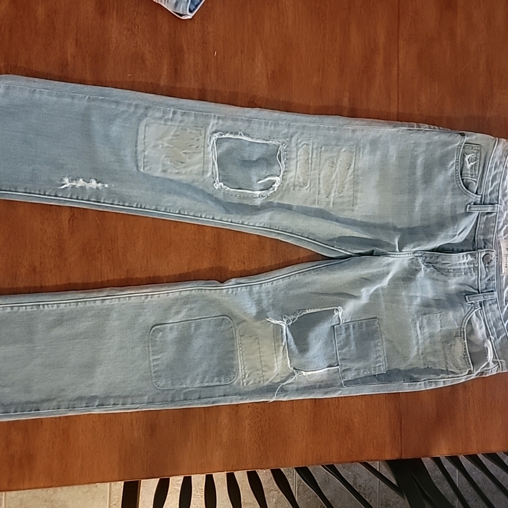 Anthropologie Holding Horses light-wash denim jeans sz 29 Patchwork distressed.